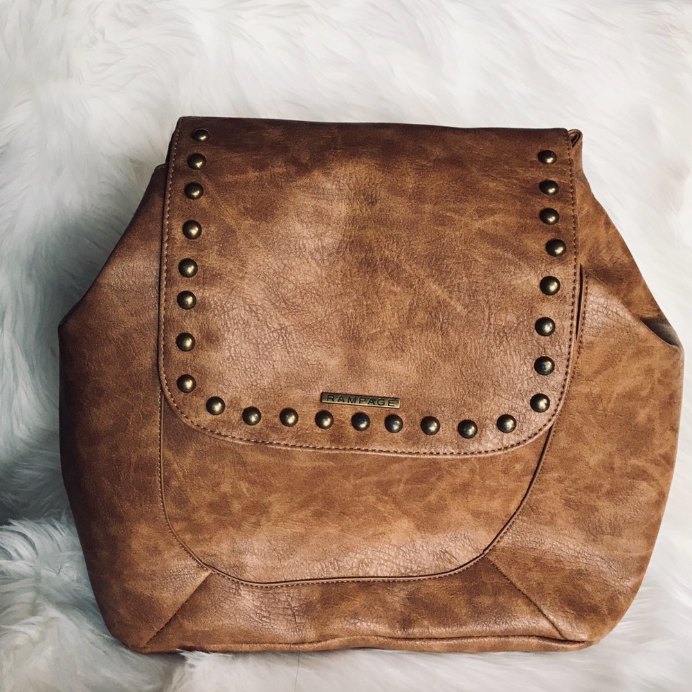 Brown Diamond shaped leather backpack book bag
